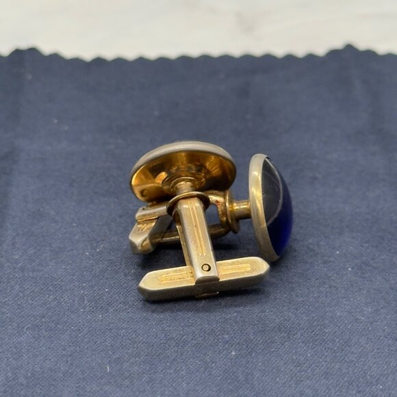 Vintage Hickok Gold Tone Blue Glass Cabochon Cufflinks Mid Century MCM - Picture 8 of 9